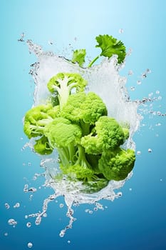 Broccoli with splashes of water. Close-up. High quality photo