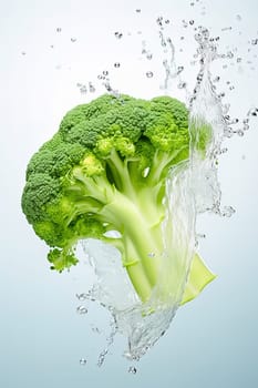 Broccoli with splashes of water. Close-up. High quality photo