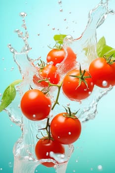 Tomatoes in flight with splashes