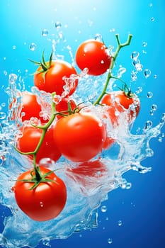 Tomatoes in flight with splashes