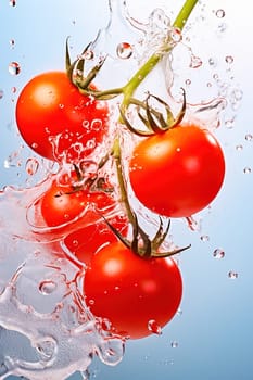 Tomatoes in flight with splashes