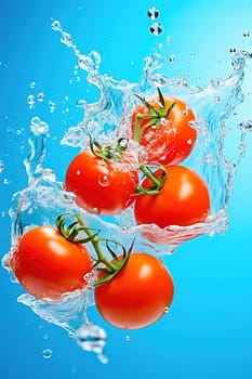 Tomatoes in flight with splashes