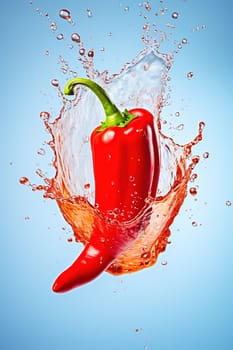 Red chilli pepper with water splash. Close-up. High quality photo