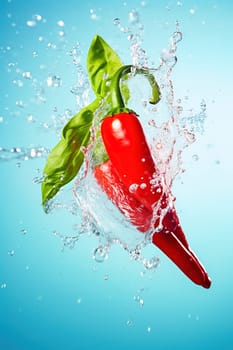 Red chilli pepper with water splash. Close-up. High quality photo