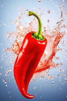 Red chilli pepper with water splash. Close-up. High quality photo