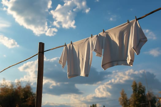 Clothes drying on a wire in the sun