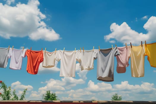 Clothes drying on a wire in the sun