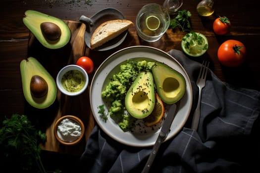 Breakfast with avocado and other healty ingredients in the morning