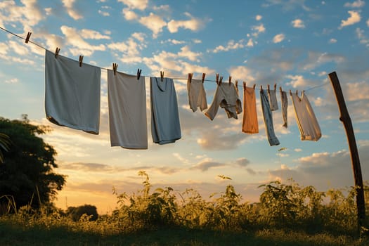 Clothes drying on a wire in the sun