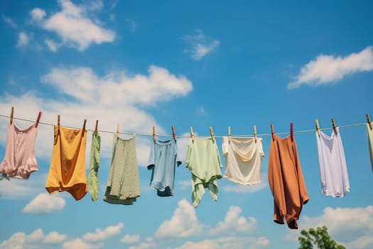 Clothes drying on a wire in the sun