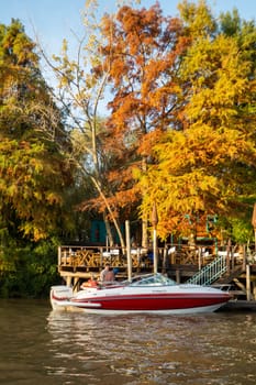 San Fernando, Buenos Aires, Argentina : 2023 May 18 : Afternoon on the Lujan river in the Tigre Delta in Buenos Aires, Argentina in 2023.