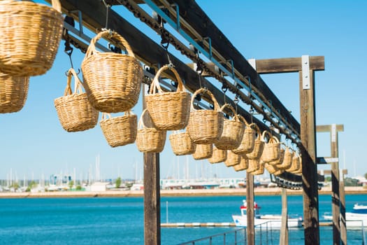Straw baskets of fishermens for transporting fish from the ocean to the shore