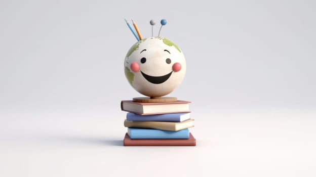 Books, smiling globus and school supplies on table. Back to school concept. Generative ai