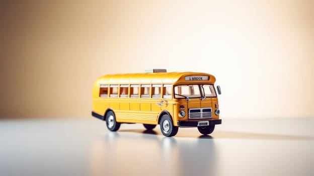 Yellow school bus plastic and metal toy on a white background. Generative ai