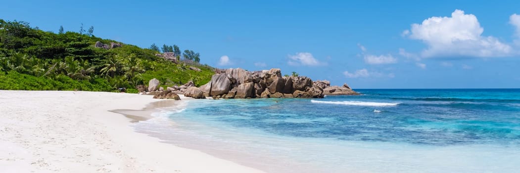 Anse Cocos La Digue Seychelles, a tropical beach during a luxury vacation in Seychelles. Tropical beach Anse Cocos La Digue Seychelles.