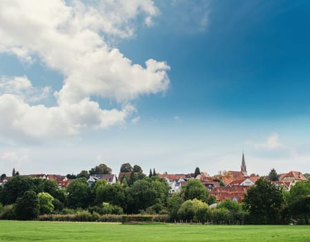 Freiberg am Neckar On the Sunset. Small European town in Baden Wurttemberg, Germany, Europe. Nekar river, southwestern Germany,