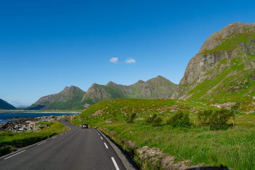 Dramatic, Picturesque scene, Breathtaking, Impressive summer landscape of lofoten island, Norway. Colorful sunny scene in Norway. Beauty of nature concept background.