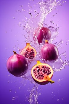 Fruits of tropical fruit passionfruit with water splash. High quality photo