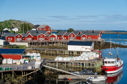 A seaport in a small fishermen village in summer, Lofoten islands, Norway.