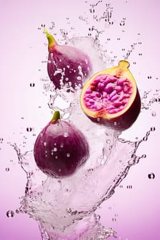 Fruits of tropical fruit passionfruit with water splash. High quality photo