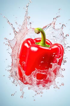 Red pepper with water splash. Close-up. High quality photo