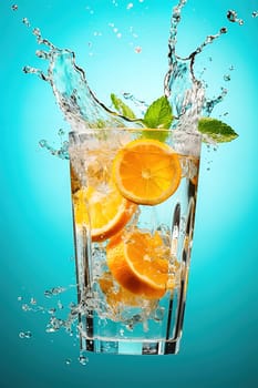Water with ice cubes and lemon, in a glass. High quality photo
