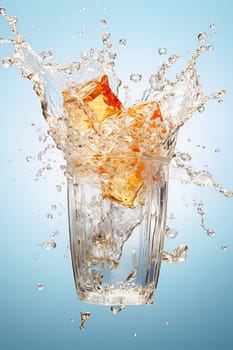 Water with ice cubes and lemon, in a glass. High quality photo