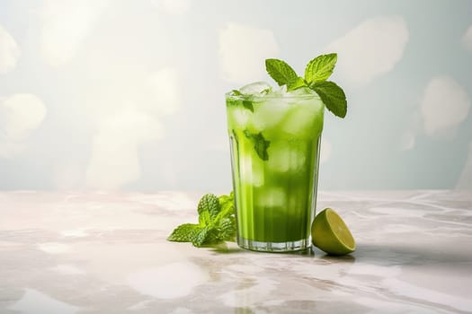 Chilled drink with mint and lime. High quality photo