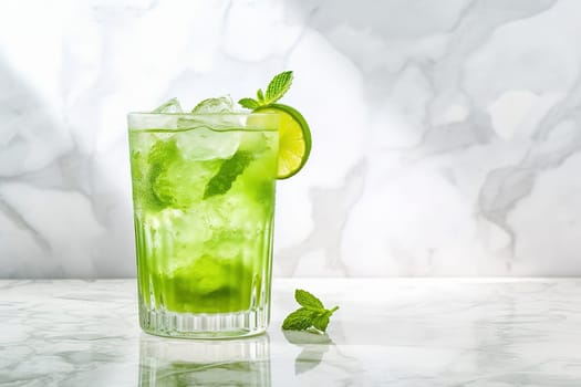 Chilled drink with mint and lime. High quality photo
