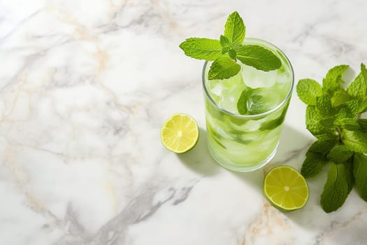 Chilled drink with mint and lime. High quality photo