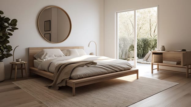 Minimalist and modern Bedroom - generative AI - AI generated
