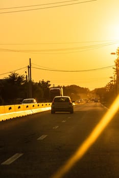 Car traffic at rush hour. Traffic jam, cars on the road at sunset in Bucharest, Romania, 2021