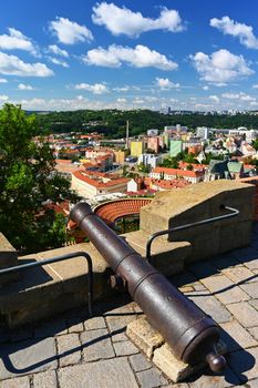 City of Brno - Czech Republic - Europe. Beautiful old cannon near Spilberk castle above the town.