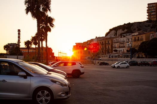 View of the Porto Empedocle parking at sunset