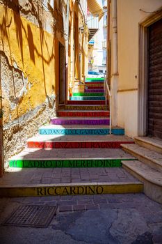 View of the staircase dedicated to the Sicilian writer Andrea Camilleri called "A scalunata di Nenè" in Porto Empedocle