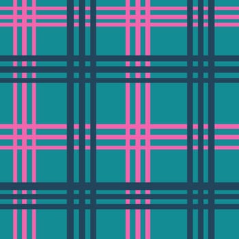 Hand drawn seamless pattern of plaid tartan checkered textile print in teal blue pink navy. Checks squares lines in abstract geometric modern colorful design. For wallpaper men textile boy gingham decor