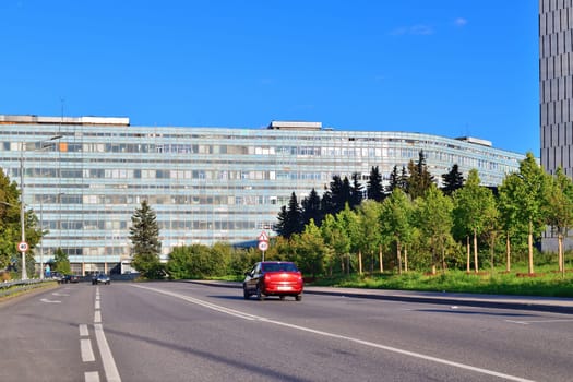 Moscow, Russia - July 30. 2023. View of southern industrial zone in Zelenograd from Ozernaya alley