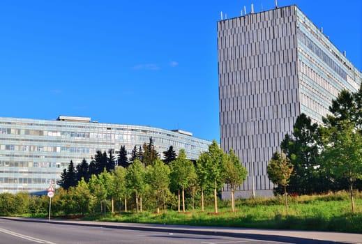 Moscow, Russia - July 30. 2023. View of southern industrial zone in Zelenograd from Ozernaya alley