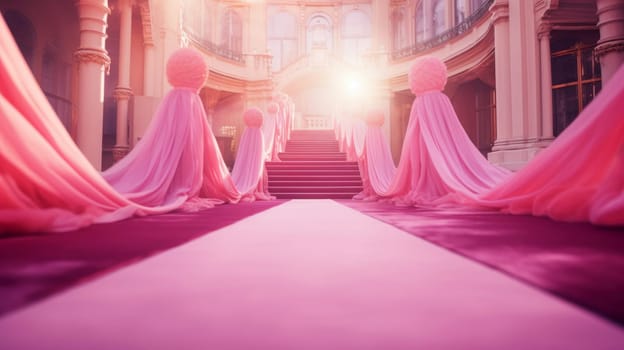 Pink carpet at the film festival. Celebrity awards ceremony AI background