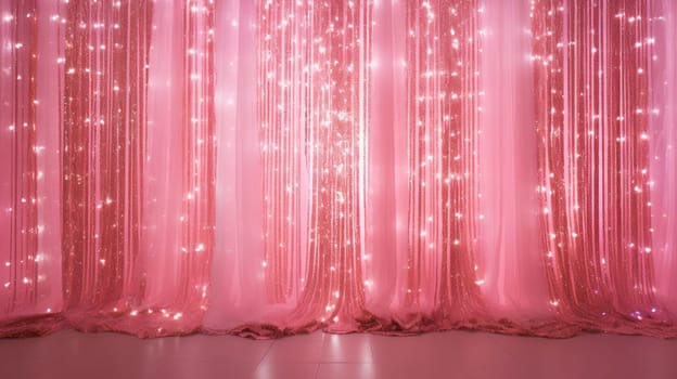 Pink glowing curtain. Background for holiday and ceremony. Childish and feminine AI background