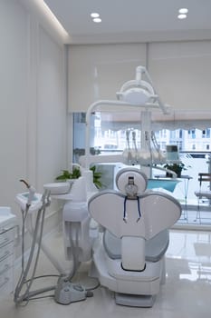 Interior of a dental clinic. Teeth healthcare. Medical clinic. Dental clinic. Dental chair. Dental equipment