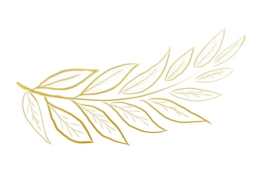 leaf line art golden hand drawn line art on white background isolate