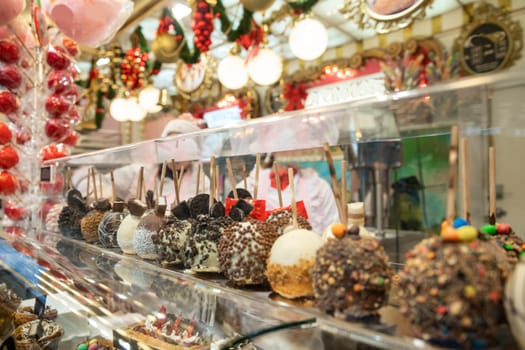 Chocolate-Covered apples at the Christmas fair market