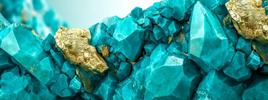 turquoise gems and gold in rock, luxury jewelry, made with Generative AI.