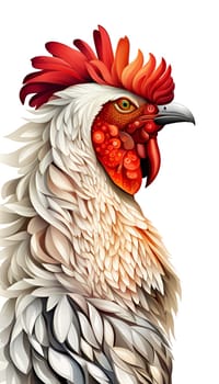 Fantasy cockerel profile portrait isolated in white background - Generative AI