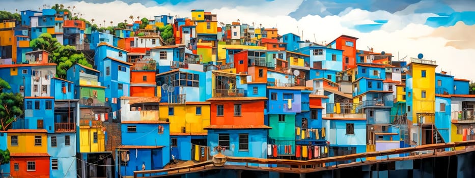 art favelas, colorful houses of poor people in South America, made with Generative AI.