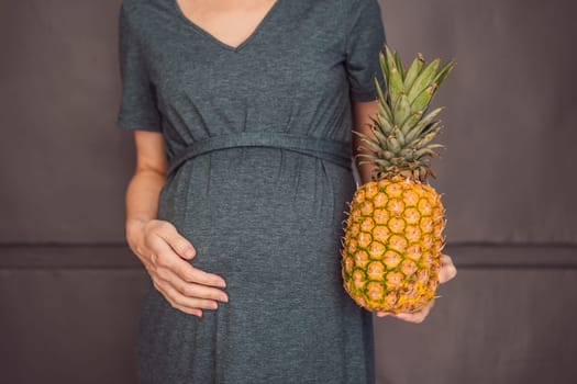 A pregnant woman's belly, beautifully showcasing the size of her baby, likened to a pineapple. Explore the potential benefits and harms of pineapple during pregnancy and childbirth.