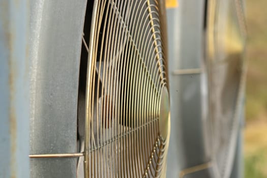 two Fans ventilation system close up on the fan . High quality photo