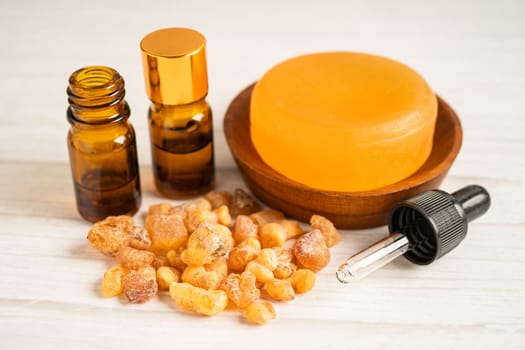 Frankincense or olibanum aromatic resin and soap for used in incense and perfumes.