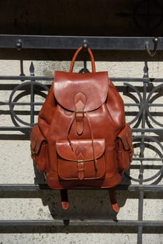 Leather Maroon backpack. backpack for travelers and students.